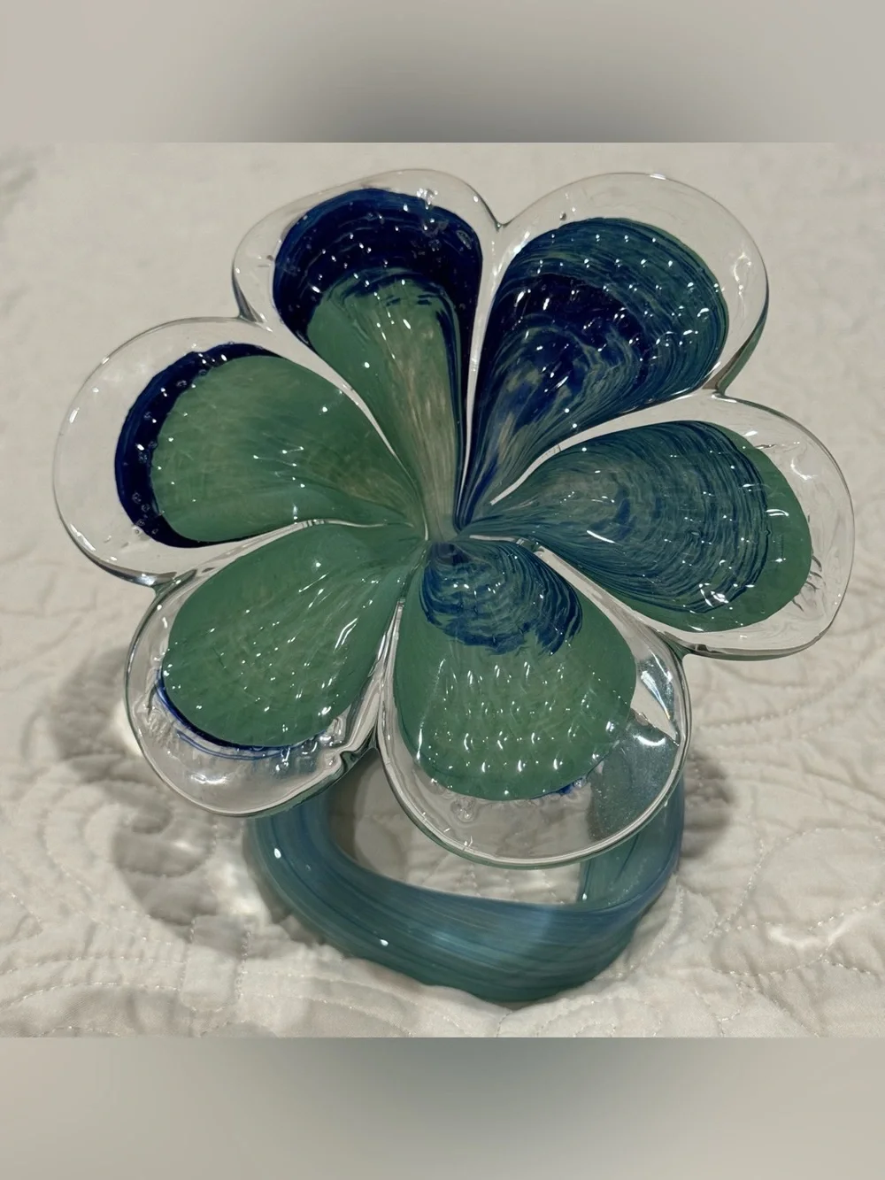 Murano Art Glass Flower in Teal and Blue